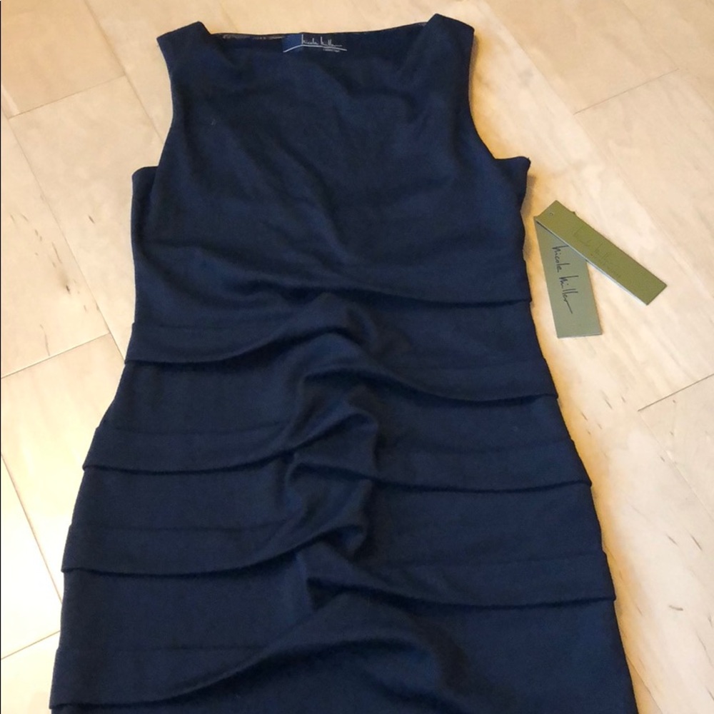Nicole Miller Black Tidal Pleated Ponte Dress 6
